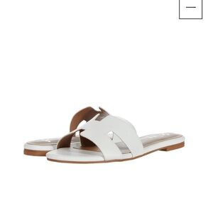 French Sole White Leather Slide Sandals